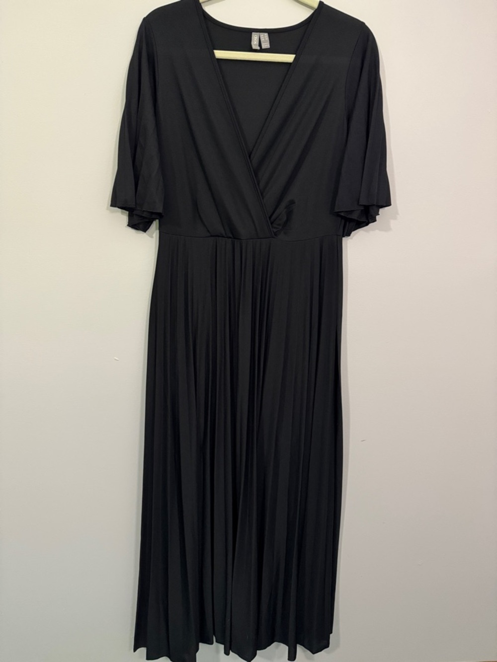 ASOS Classic Black Pleated Wrap-Style Dress with Flutter Sleeves